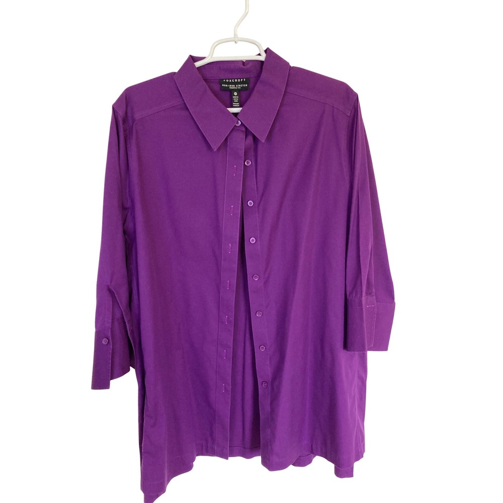 Foxcroft Purple Non Iron Stretch Shaped Fit Button Down Blouse 18W 3/4 Sleeve‎